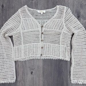 Rebellion Cream Crochet Button-Front Cardigan